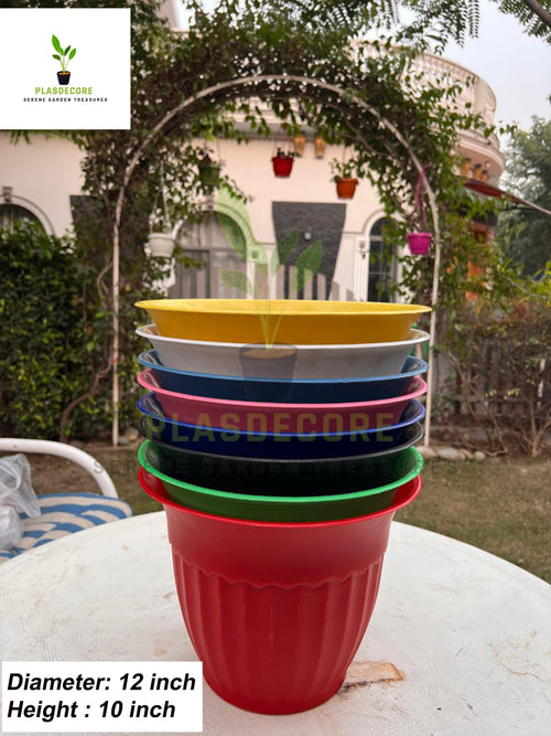 12 inch Plastic Plant Pot | Heavy-Duty Garden Flower Planter with Drainage Holes | Home & Outdoor