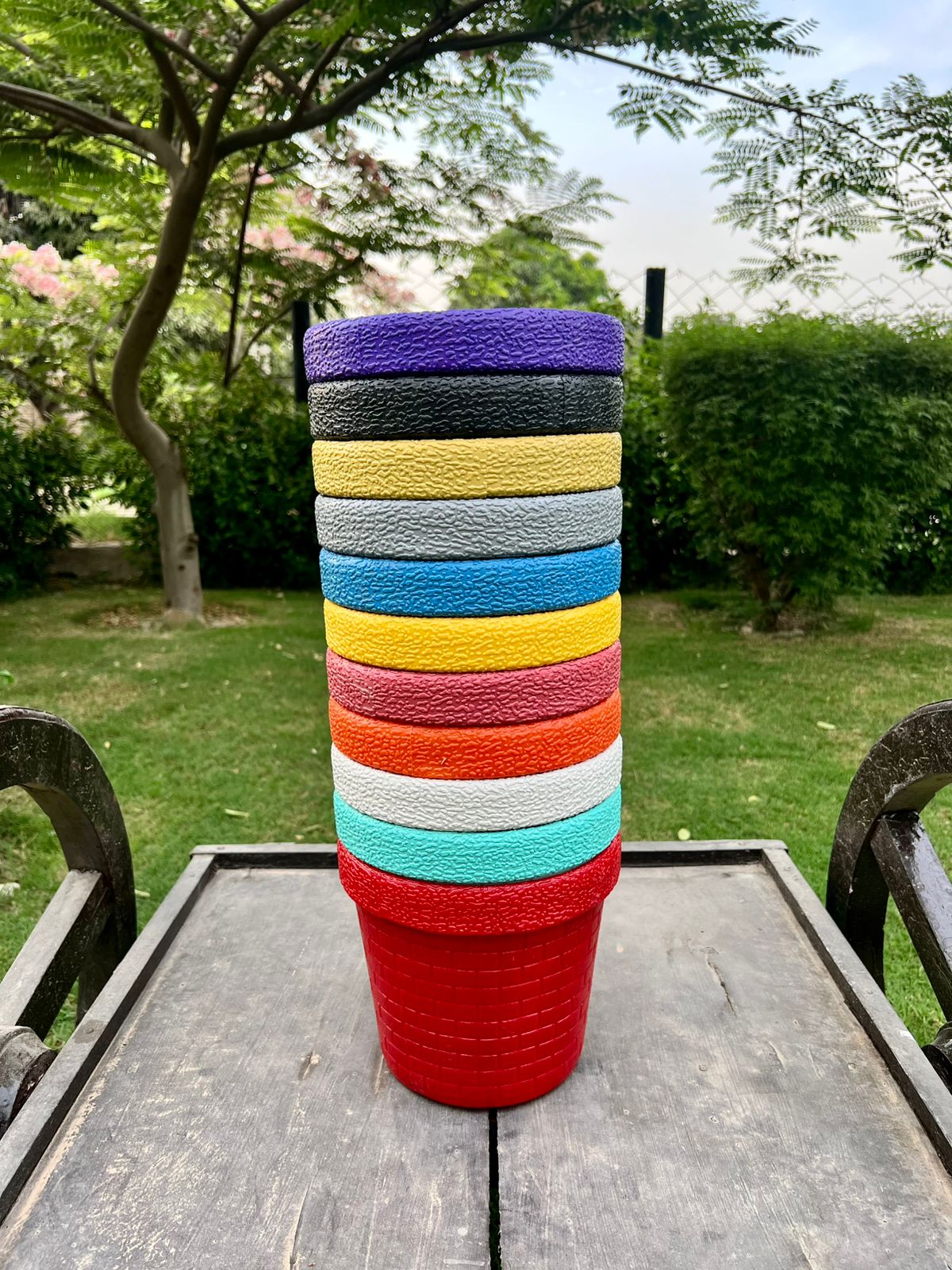 Colorful 8-Inch Unbreakable Plastic Fiber Garden Pots for indoor/outdoor