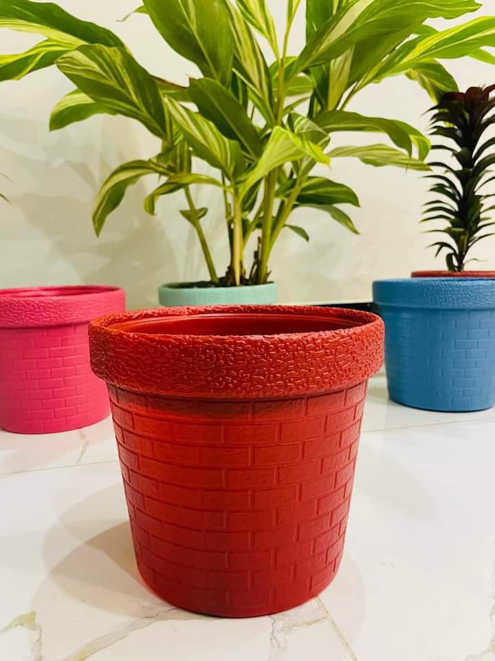 Colorful 8-Inch Unbreakable Plastic Fiber Garden Pots for indoor/outdoor