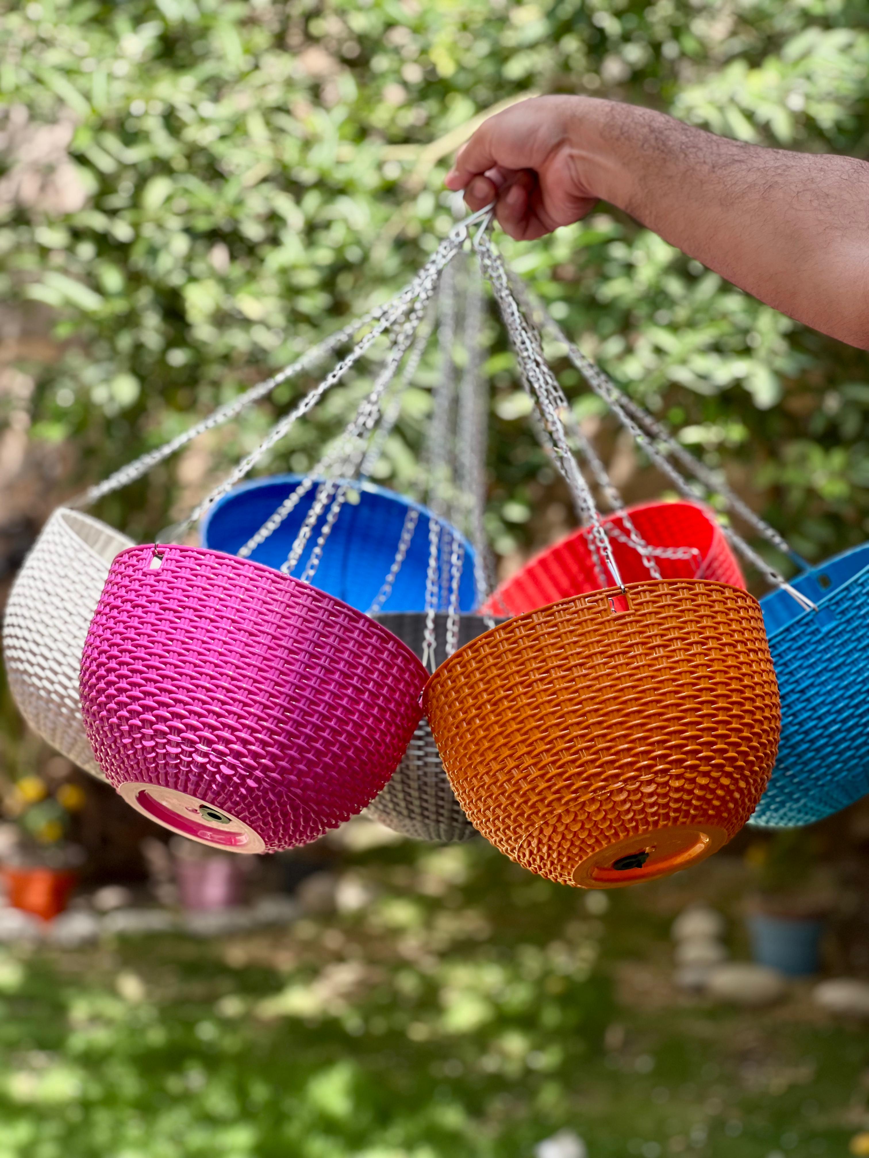 Hanging Basket for Plants | Premium Nest Design Plastic Planter with Metal Chain | Indoor Outdoor