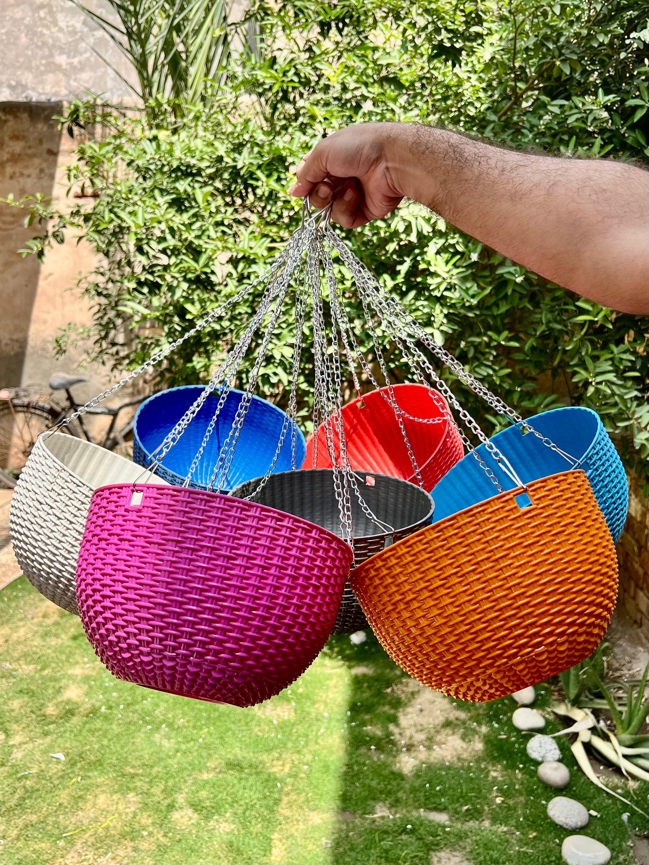 Hanging Basket for Plants | Premium Nest Design Plastic Planter with Metal Chain | Indoor Outdoor