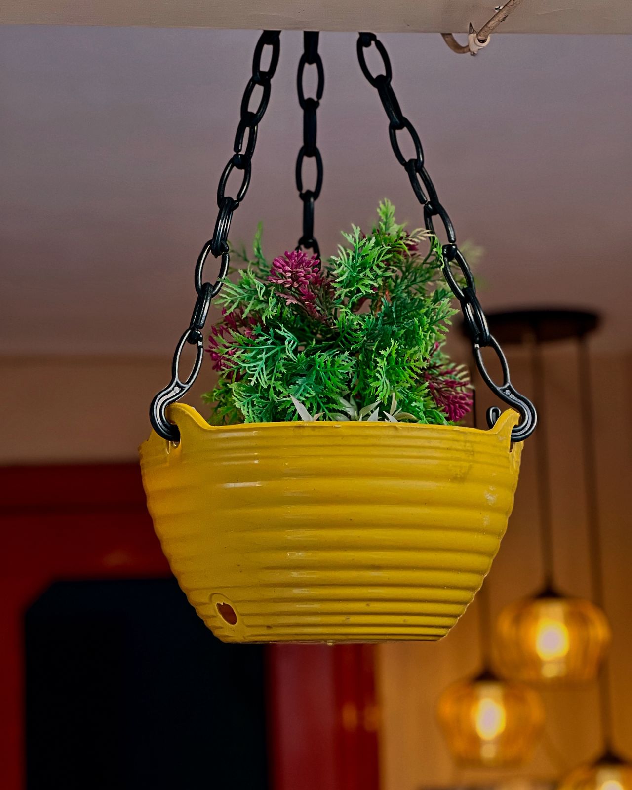 Hanging Basket with Chain – Multicolor, Unbreakable Plastic Planter for Indoor & Outdoor