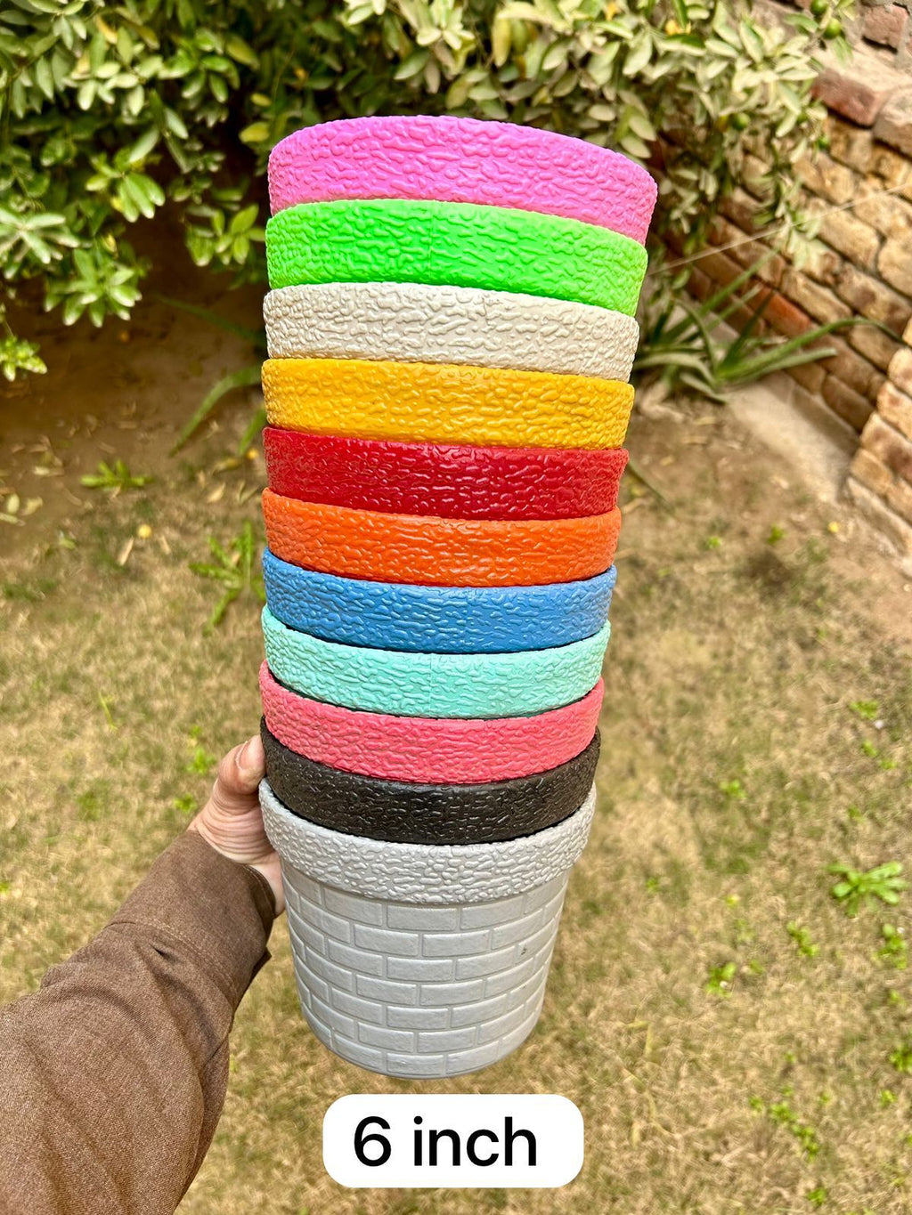 6 Inch Plastic Fiber Flower Pots, Durable & Lightweight Plant Planters for Indoor Outdoor Garden