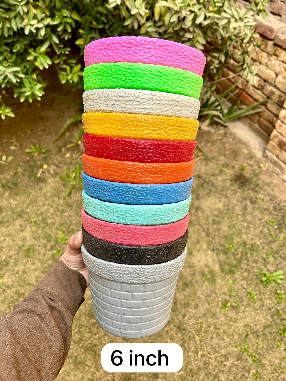 6 Inch Plastic Fiber Flower Pots, Durable & Lightweight Plant Planters for Indoor Outdoor Garden