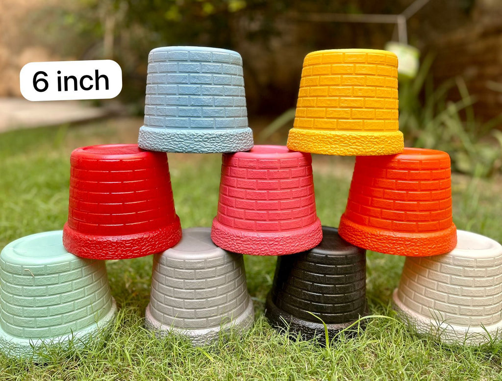 6 Inch Plastic Fiber Flower Pots, Durable & Lightweight Plant Planters for Indoor Outdoor Garden